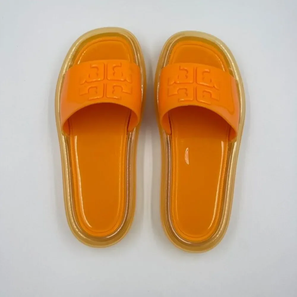 Tory Burch Womens 6 Orange Bubble Jelly Slide Sandal Logo